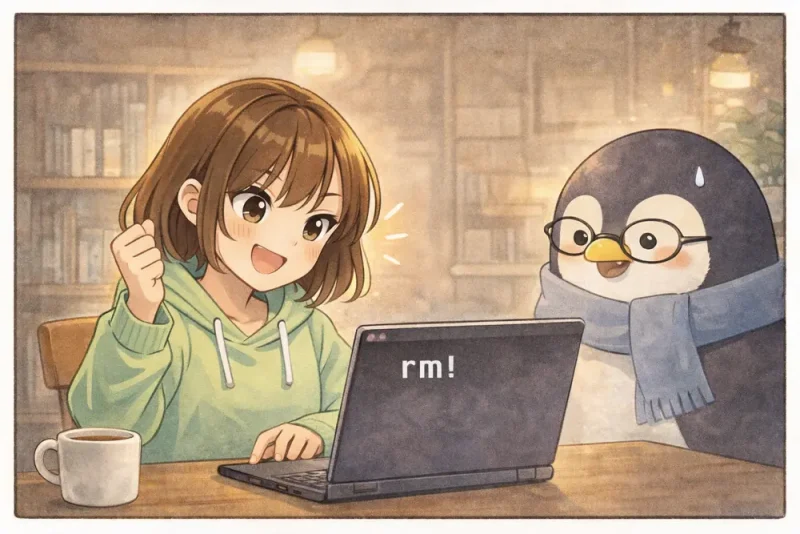 rm コマンドの使い方を4コマ漫画でやさしく解説 | UNIX Cafe rmしてから気づく、ゴミ箱のない世界