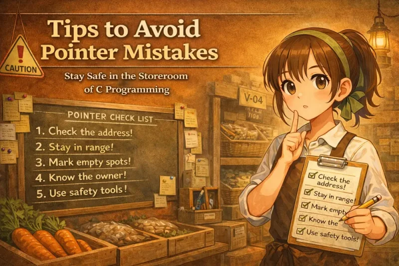 ポインタ入門|ロケーションで覚える「場所を指す」考え方(C言語)危険を避けるコツ(バックヤードで事故を起こさないために)