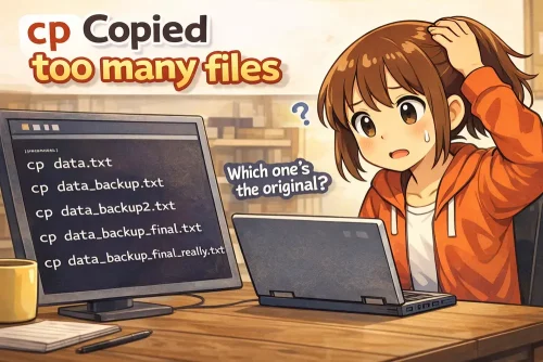 cp コマンドの使い方を4コマ漫画でやさしく解説 | UNIX Cafe