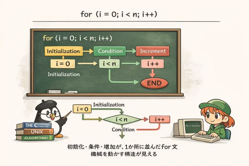 for文でたどるプログラミング言語の発達史|UNIX Cafe | 図解で見るC言語の処理