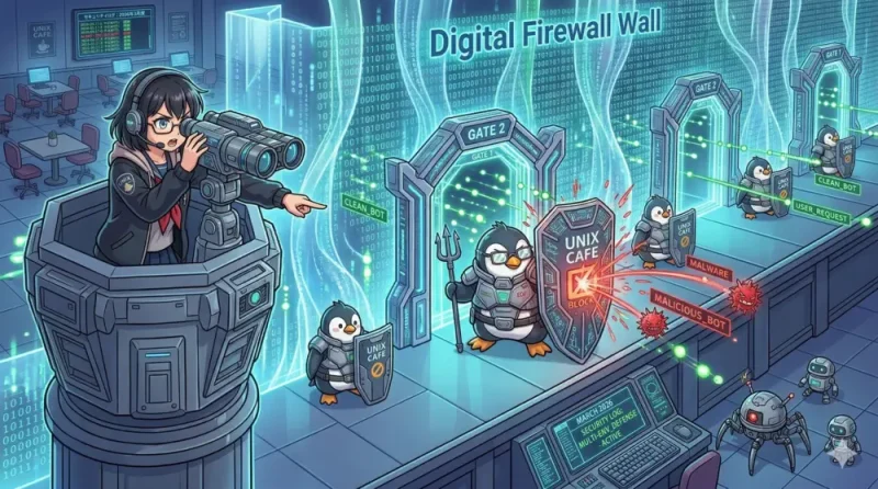 双眼鏡を持つ監視オペレーターと、UNIX CAFEのデジタル・ファイアウォールを死守するペンギン騎士