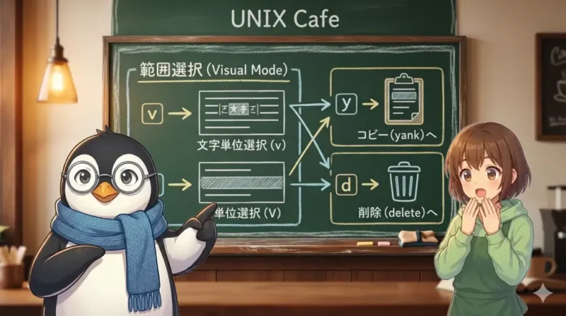 第１０回 vi 入門｜ビジュアルモード（v, V）の基本と範囲選択のコツ｜UNIX Cafe