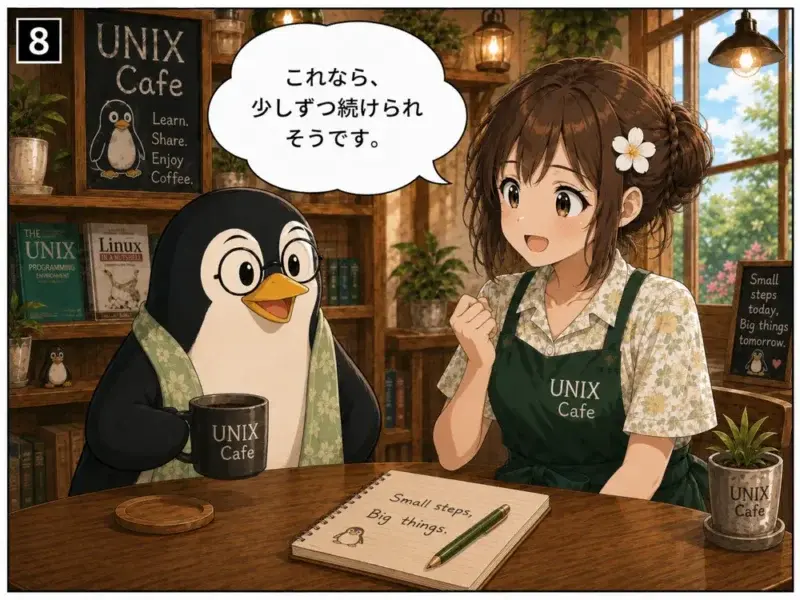 マンガLPの作り方を事例で解説 | 8コマ目: 少し笑顔になる