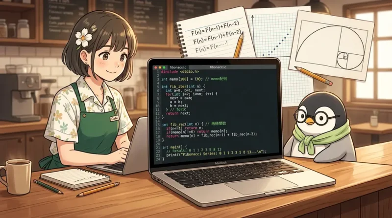 【フィボナッチで遊ぼう】C言語でfor文・再帰・メモ化を比べる｜Python版も補足で紹介 | UNIX Cafe