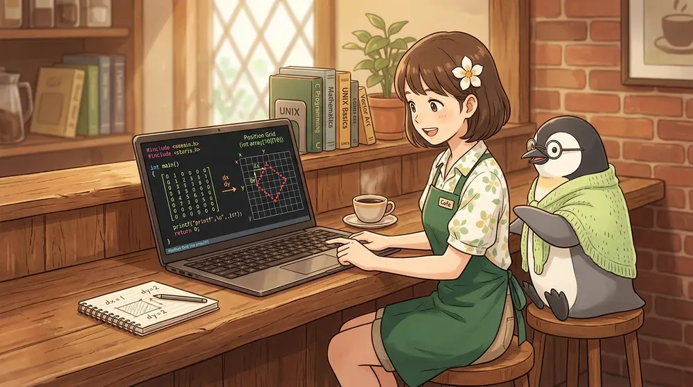 【ベクトルで遊ぼう】C言語でマス目にひし形を描く｜向きと大きさをコードで見てみる | UNIX Cafe