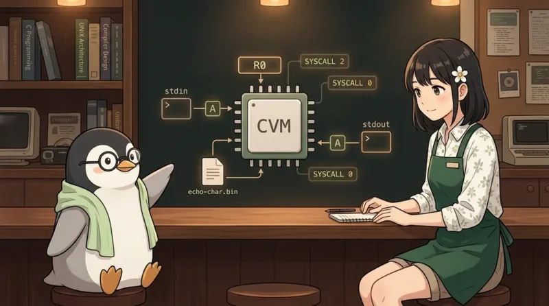 【低レイヤ入門】C言語で自作VMに入力系SYSCALLを追加して、1文字echoを動かす | UNIX Cafe