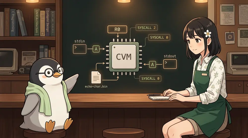 【低レイヤ入門】C言語で自作VMに入力系SYSCALLを追加して、1文字echoを動かす | UNIX Cafe