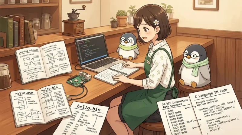 【低レイヤ入門】C言語で自作VMに外部バイナリローダーを追加して hello.bin を実行する | UNIX Cafe