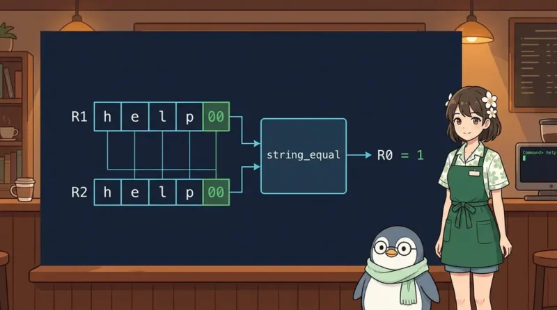 【低レイヤ入門】C言語で作る自作VMを少しOSらしくする: 文字列比較を共通サブルーチンにする | UNIX Cafe